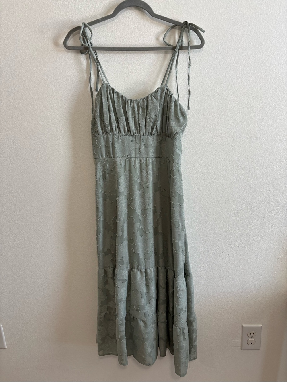 Xtraordinary Sage Green Midi Dress with Tie Straps